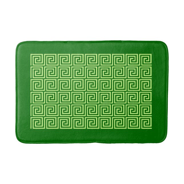 Greek Key Pattern, Emerald Green and Lime Bath Mat (Front)