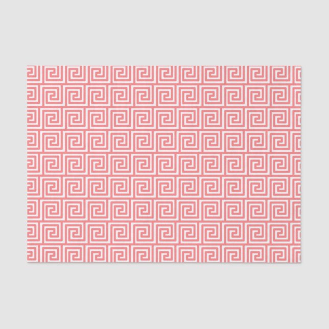 Greek Key Pattern in Coral Pink and White Tissue Paper (Front)