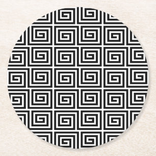 Greek Key Pattern Round Paper Coaster
