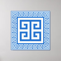 Greek Key Pattern White And Blue Canvas Print