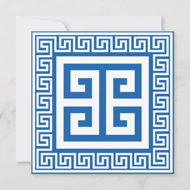 Greek Key Pattern White And Blue Design Card (Front)