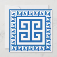 Greek Key Pattern White And Blue Design Card