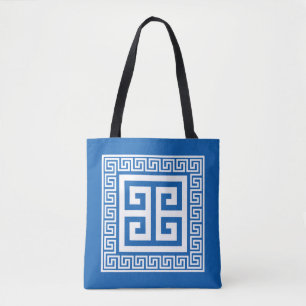 Greek Key Pattern White And Blue Design Tote Bag