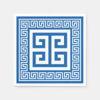 Greek Key Pattern White And Blue Paper Napkins