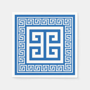 Greek Key Pattern White And Blue Paper Napkins