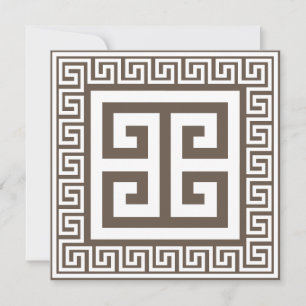 Greek Key Pattern White And Brown Design Card