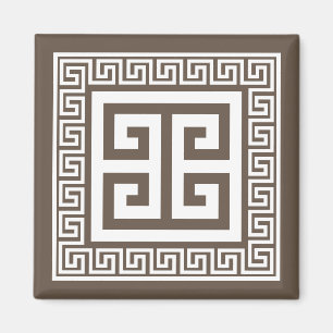 Greek Key Pattern White And Brown Design Magnet