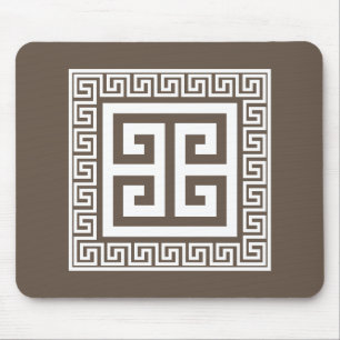 Greek Key Pattern White And Brown Design Mouse Pad