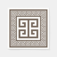 Greek Key Pattern White And Brown Paper Napkins
