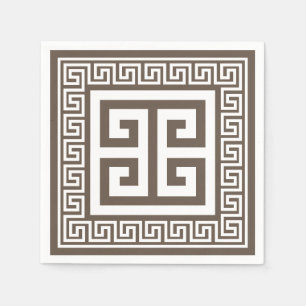 Greek Key Pattern White And Brown Paper Napkins