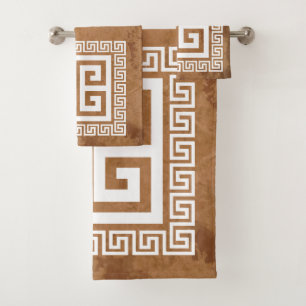 Greek Key Pattern White Design Bath Towel Set