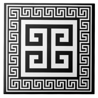 Greek Key Pattern White On Black Design Tile