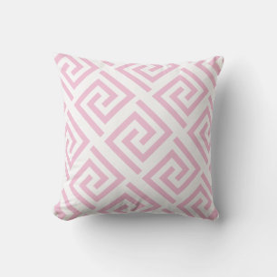 Greek Key Patterns Blush Pink White Custom Colour Outdoor Pillow