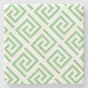 Greek Key Patterns White Sage Green Custom Classy Stone Coaster