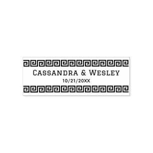 Greek Key S Border Couple Name Date Self-inking Stamp