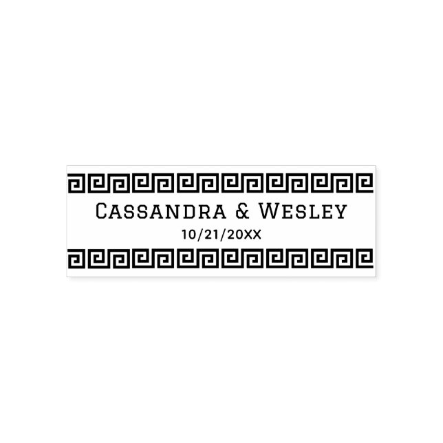 Greek Key S Border Couple Name Date Self-inking Stamp (Design)