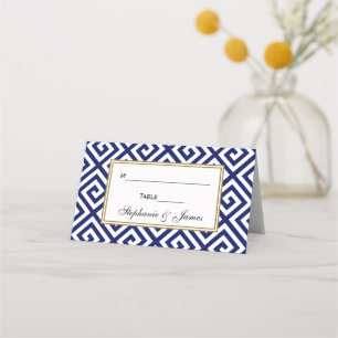 Greek Key “S” Pattern - Blue Place Card