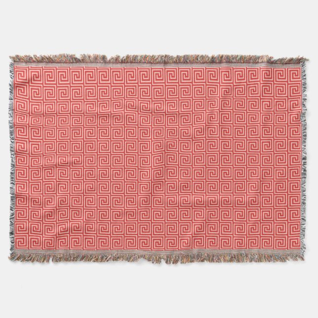 Greek Key, shades of coral pink Throw Blanket (Front)