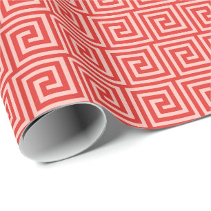 Greek Key, shades of coral pink Wrapping Paper