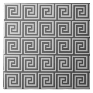 Greek Key, shades of grey / grey Tile