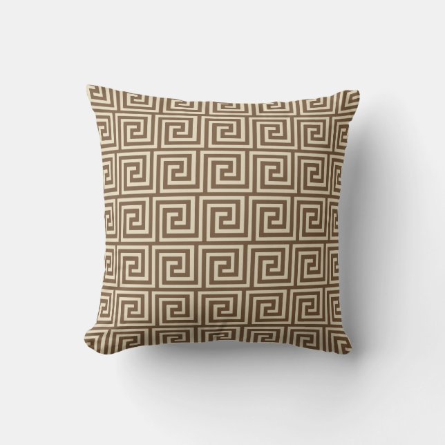 Greek Key, shades of taupe tan Throw Pillow (Front)