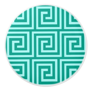Greek Key, turquoise and aqua Ceramic Knob