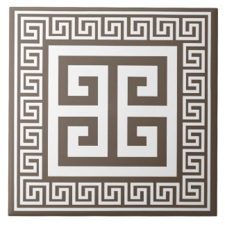 Greek Key White And Brown Pattern Ceramic Tile