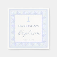 Greek Key White Blue Baptism