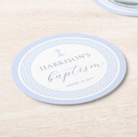 Greek Key White Blue Baptism