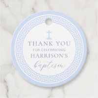 Greek Key White Blue Baptism Thank You