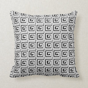 Greek Key White Throw Pillow