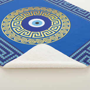 Greek key with evil eye protection blanket