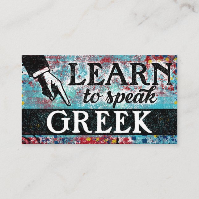 Greek Language Lessons Business Cards - Blue Red (Front)