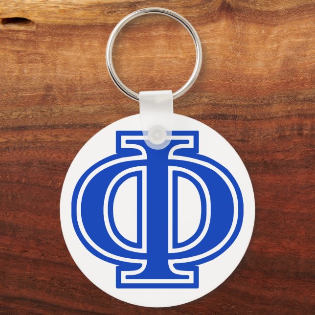 Greek Letter Phi Blue Monogram Initial Keychain (Front)