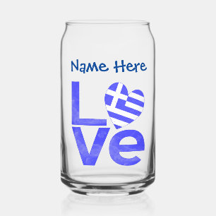 Greek LOVE Blue Personalized Can Glass