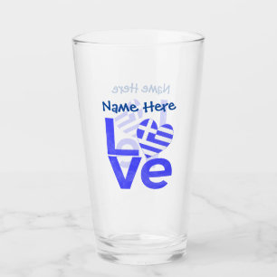 Greek Love Flag Blue Personalized  Glass