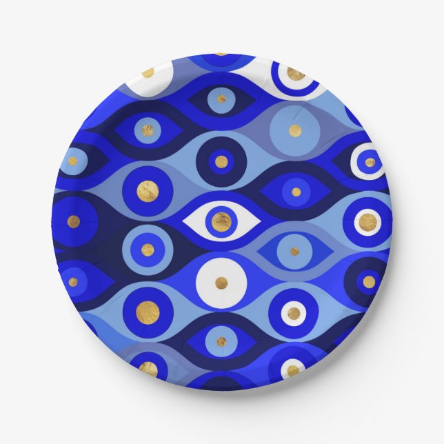 Greek Mati Mataki - Matiasma Evil Eye blues Paper Plate (Front)