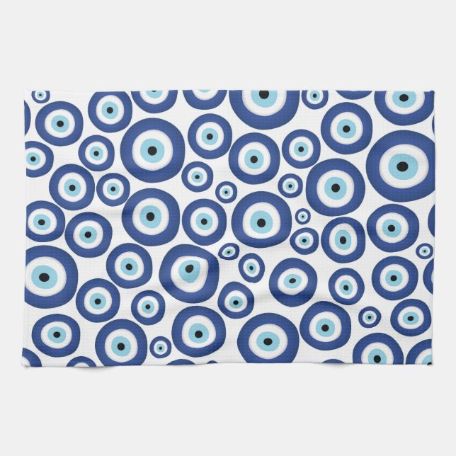 Greek Mati Mataki - Matiasma Evil Eye Pattern #1 Kitchen Towel (Horizontal)