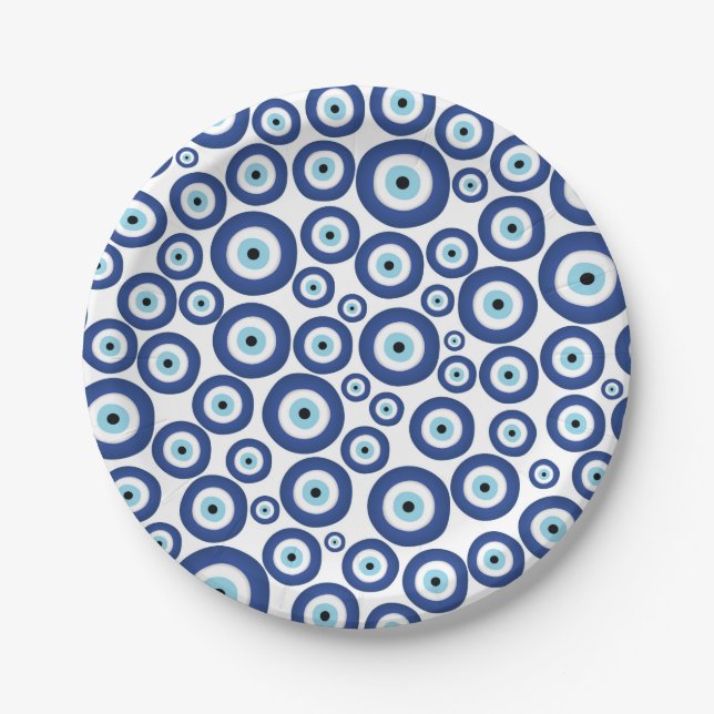 Greek Mati Mataki - Matiasma Evil Eye Pattern #1 Paper Plate (Front)