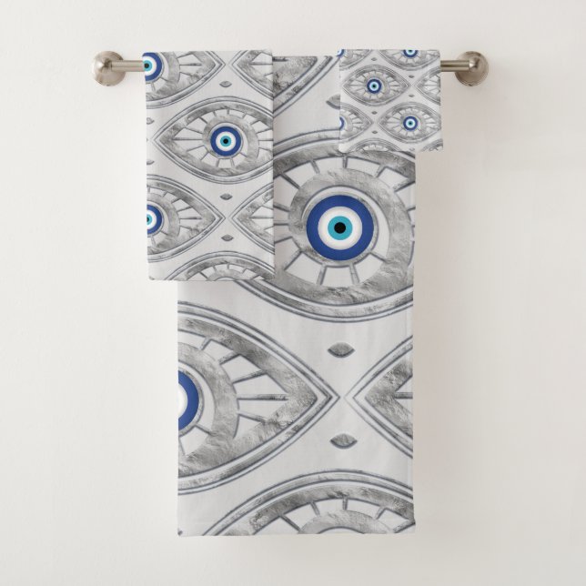 Greek Mati Mataki - Matiasma Evil Eye Pattern #3 Bath Towel Set (Insitu)