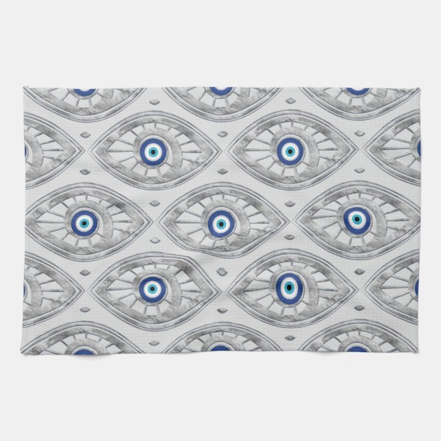 Greek Mati Mataki - Matiasma Evil Eye Pattern #3 Kitchen Towel (Horizontal)