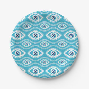 Greek Mati Mataki - Matiasma Evil Eye Pattern #6 Paper Plate