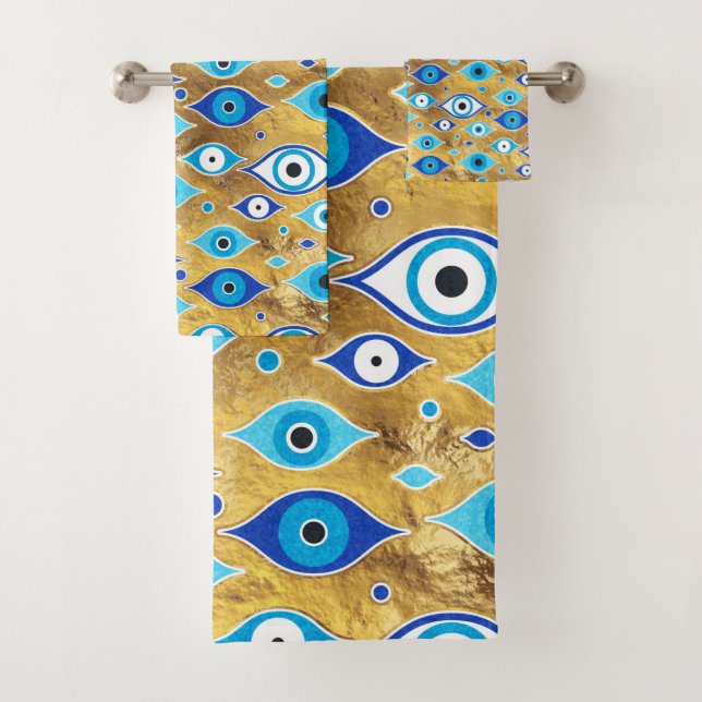 Greek Mati Mataki - Matiasma Evil Eye pattern Bath Towel Set (Insitu)
