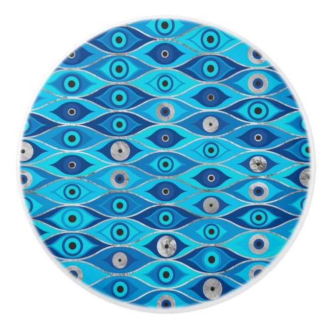 Greek Mati Mataki - Matiasma Evil Eye Pattern Ceramic Knob (Front)
