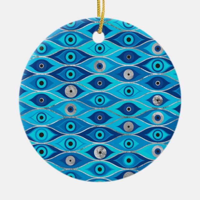 Greek Mati Mataki - Matiasma Evil Eye Pattern Ceramic Ornament (Front)