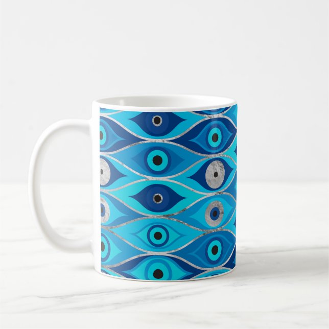 Greek Mati Mataki - Matiasma Evil Eye Pattern Coffee Mug (Left)