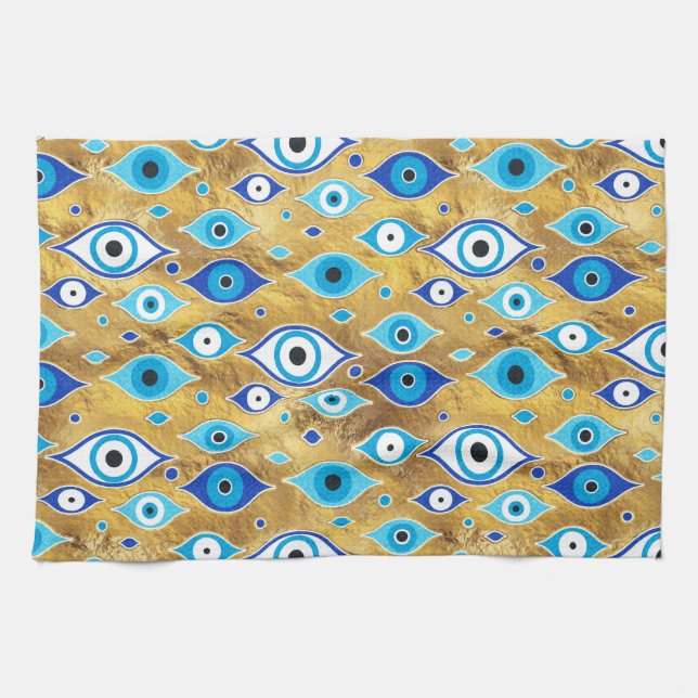 Greek Mati Mataki - Matiasma Evil Eye pattern Kitchen Towel (Horizontal)