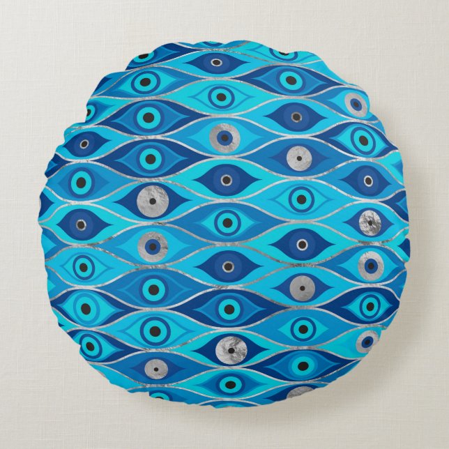 Greek Mati Mataki - Matiasma Evil Eye Pattern Round Pillow (Front)