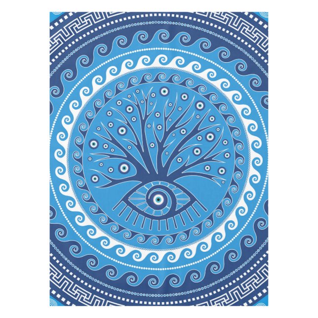 Greek Mati Mataki - Matiasma Evil Eye Tree Tablecloth (Front)