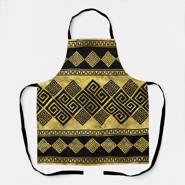 Greek Meander - Greek Key Black and gold Apron (Front)